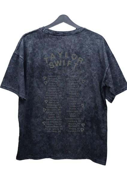 Oversize Taylor Eras Tour Sırt Baskılı Yıkamalı Tişört, Unisex Taylor Swift Retro T-Shirt