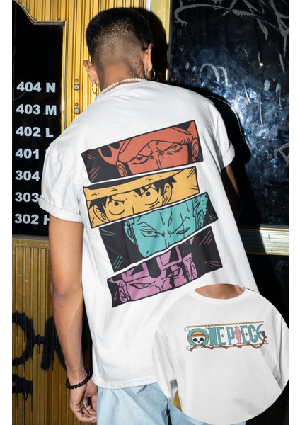 Oversize Renkli One Piece Karakterleri Sırt Baskılı Unisex T-Shirt, FT1SS101556