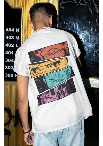 Oversize Renkli One Piece Karakterleri Sırt Baskılı Unisex T-Shirt, FT1SS101556 modelleri