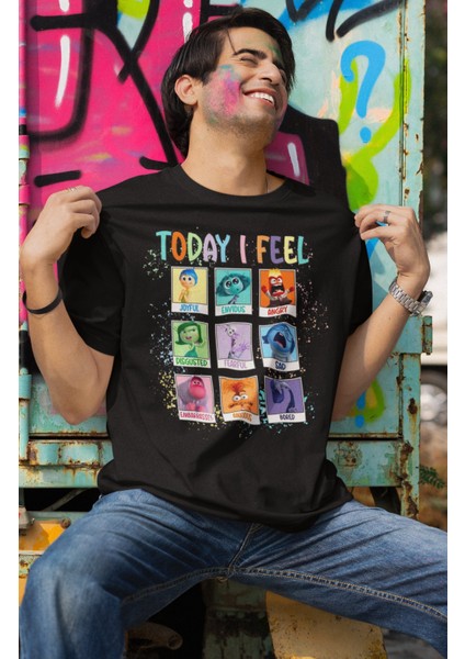 Fuddy Moda Unisex Inside Out Today I Feel Baskılı T-Shirt, Oversize Ters Yüz Baskılı Tişört