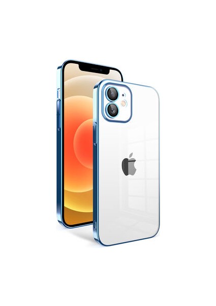 Apple iPhone 12 Kılıf Kamera Korumalı ve Renkli Çerçeveli Garaj Kapak