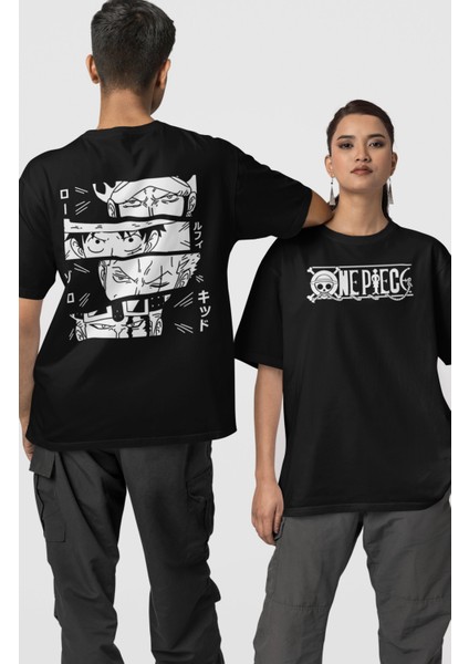 Oversize Manga One Piece Karakterleri Sırt Baskılı Unisex Tişört