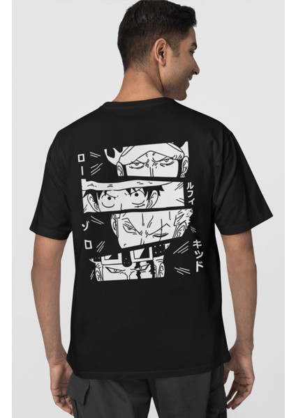 Oversize Manga One Piece Karakterleri Sırt Baskılı Unisex Tişört