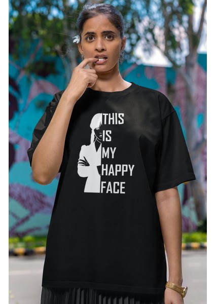 Unisex This Is My Happy Face Baskılı T-Shirt, Oversize Wednesday Baskılı Tişört