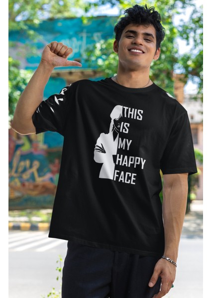 Unisex This Is My Happy Face Baskılı T-Shirt, Oversize Wednesday Baskılı Tişört