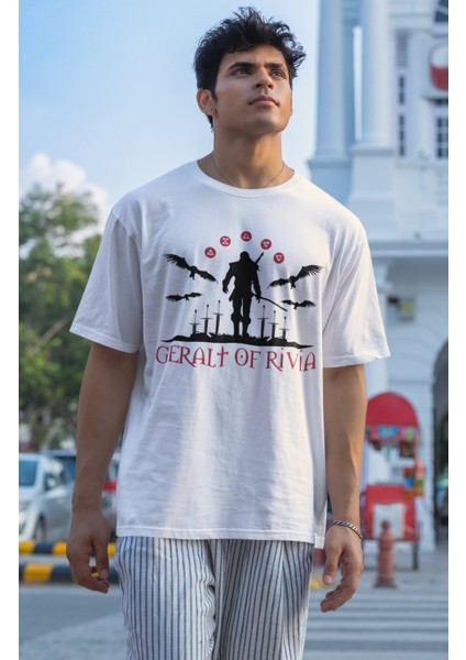 Unisex Geralt Of Rivia Baskılı T-Shirt, Oversize The Witcher Baskılı Tişört modelleri