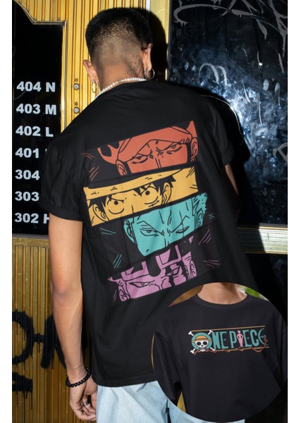 Oversize Renkli One Piece Karakterleri Sırt Baskılı Unisex T-Shirt, FT1SS101556