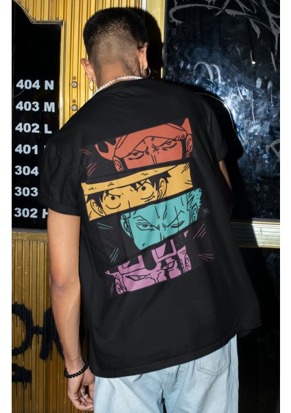 Oversize Renkli One Piece Karakterleri Sırt Baskılı Unisex T-Shirt, FT1SS101556 modelleri