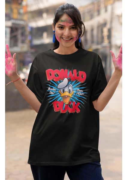 Unisex Number One Donald Duck Baskılı T-Shirt, Oversize Çizgi Film Baskılı Tişört modelleri