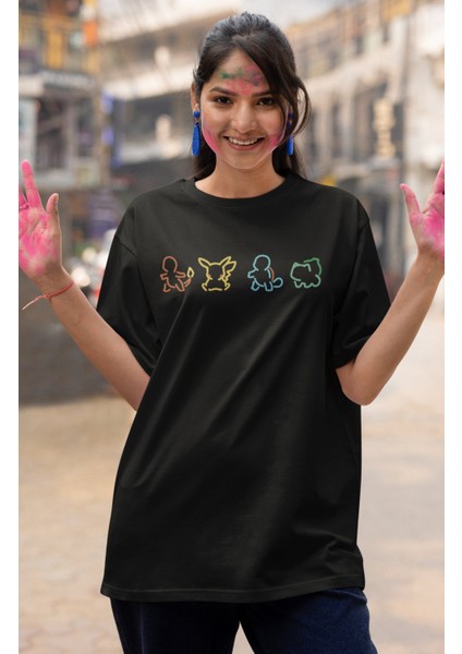 Unisex Minimal Pokemon Baskılı T-Shirt, Oversize Pokemon Baskılı Tişört modelleri