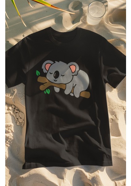 Unisex Koala Baskılı T-Shirt, Oversize Sevimli Baskılı Tişört