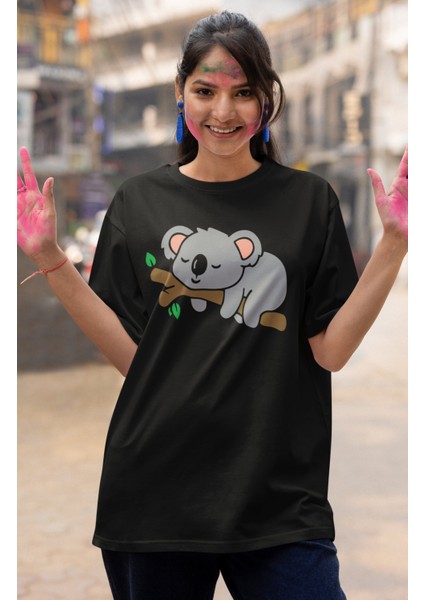 Unisex Koala Baskılı T-Shirt, Oversize Sevimli Baskılı Tişört fiyatları