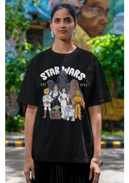 Unisex Star Wars Est 1977 Baskılı T-Shirt, Oversize Yıldız Savaşları Baskılı Tişört fiyatları
