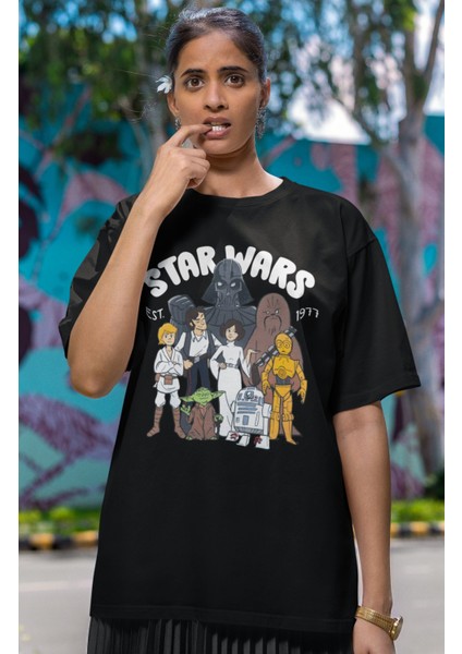 Unisex Star Wars Est 1977 Baskılı T-Shirt, Oversize Yıldız Savaşları Baskılı Tişört modelleri