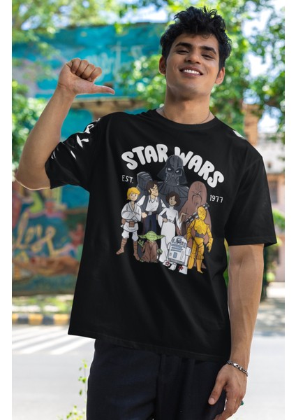 Unisex Star Wars Est 1977 Baskılı T-Shirt, Oversize Yıldız Savaşları Baskılı Tişört fırsatları