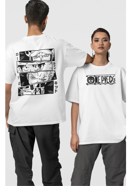 Oversize Manga One Piece Karakterleri Sırt Baskılı Unisex Tişört