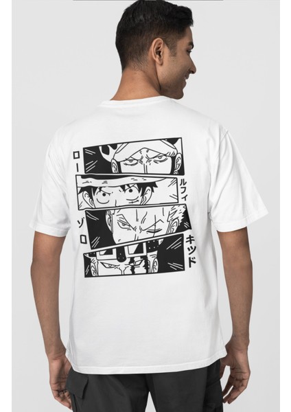 Oversize Manga One Piece Karakterleri Sırt Baskılı Unisex Tişört fiyatları
