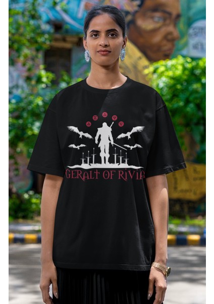 Unisex Geralt Of Rivia Baskılı T-Shirt, Oversize The Witcher Baskılı Tişört