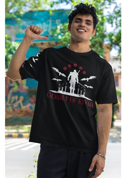 Unisex Geralt Of Rivia Baskılı T-Shirt, Oversize The Witcher Baskılı Tişört