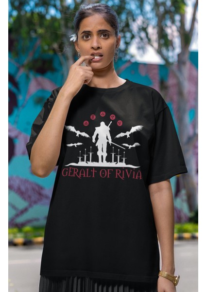 Unisex Geralt Of Rivia Baskılı T-Shirt, Oversize The Witcher Baskılı Tişört