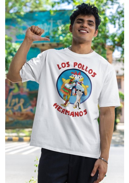 Unisex Los Pollos Hermanos Baskılı T-Shirt, Oversize Breaking Bad Baskılı Tişört