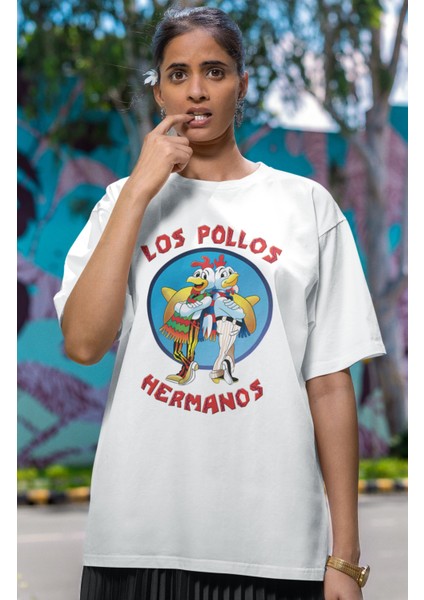 Unisex Los Pollos Hermanos Baskılı T-Shirt, Oversize Breaking Bad Baskılı Tişört fırsatları