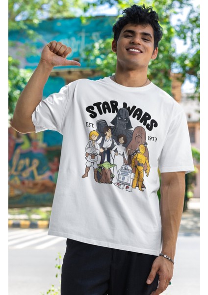 Unisex Star Wars Est 1977 Baskılı T-Shirt, Oversize Yıldız Savaşları Baskılı Tişört fırsatları