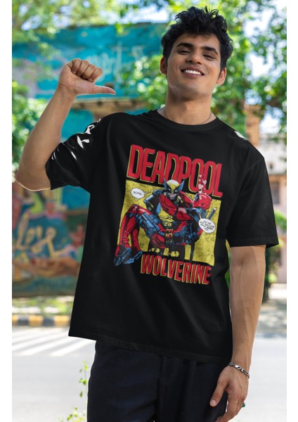 Unisex Deadpool And Wolverine Karikatür Baskılı T-Shirt, Oversize Film Baskılı Tişört fiyatları