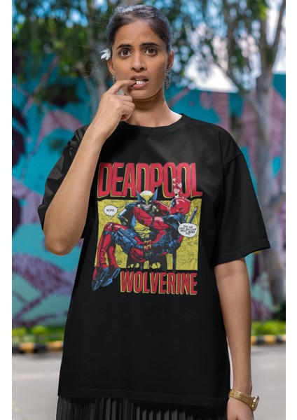 Unisex Deadpool And Wolverine Karikatür Baskılı T-Shirt, Oversize Film Baskılı Tişört modelleri