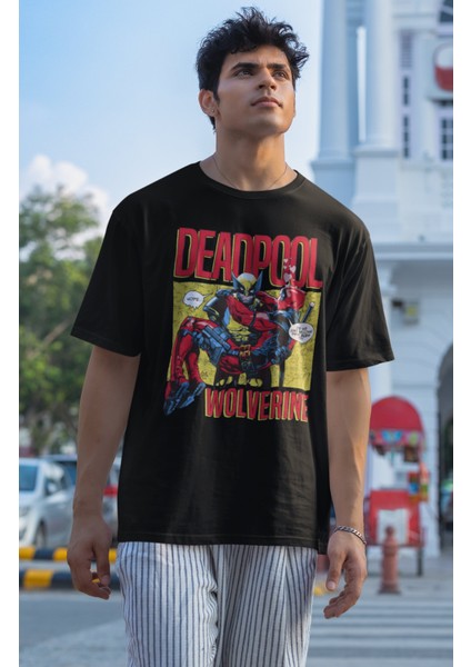 Unisex Deadpool And Wolverine Karikatür Baskılı T-Shirt, Oversize Film Baskılı Tişört fırsatları