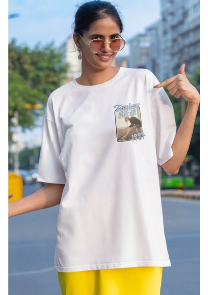 Unisex Desenli Taylor Swift 1989 Sırt Baskılı Oversize Tişört modelleri