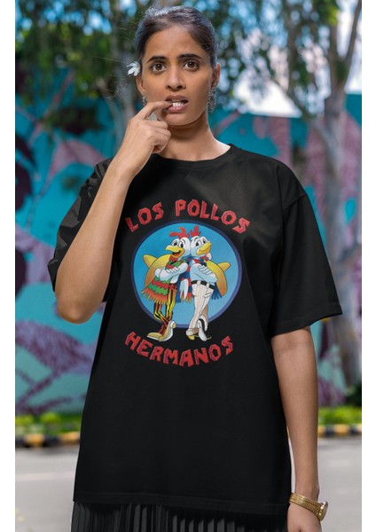 Unisex Los Pollos Hermanos Baskılı T-Shirt, Oversize Breaking Bad Baskılı Tişört