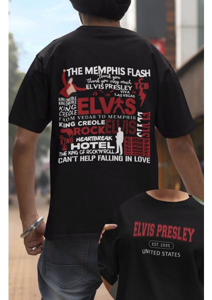 Unisex Elvis Presley Sırt Baskılı Oversize Tshirt