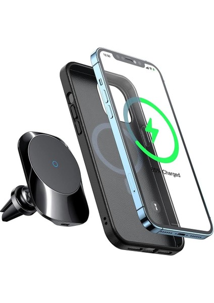 CH-7071 iPhone Uyumlu 12 ve 13 Serisi 15W Hızlı Kablosuz Şarjlı Araç Telefon Tutucu Siyah
