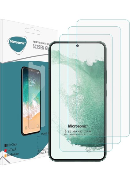 Samsung Galaxy S22 Ekran Koruyucu Nano Cam (3`lü Paket)