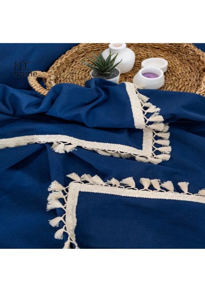 Premium Keten Lacivert Ponponlu Koltuk Örtüsü (170 x 220) fırsatları