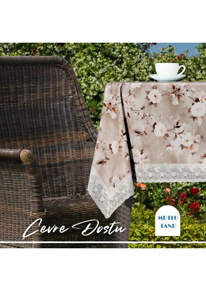 Teodora Pvc Masa Örtüsü Kenar Dantel Krem - Kahverengi fiyatları