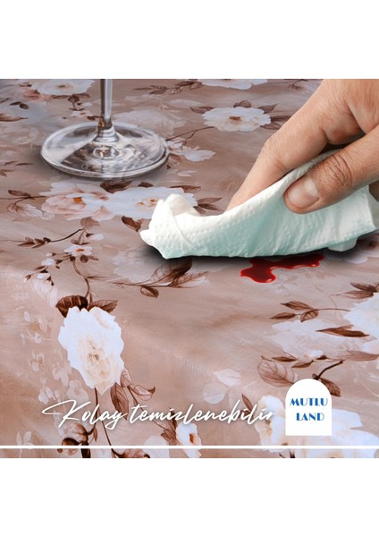 Teodora Pvc Masa Örtüsü Kenar Dantel Krem - Kahverengi modelleri