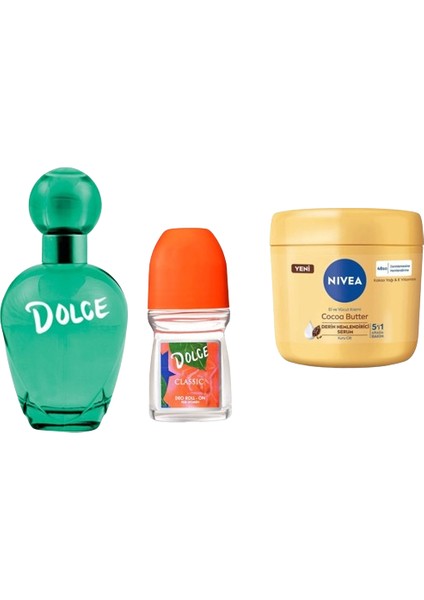 Kadın Parfüm Edt 100 ml + Classic Roll On For 50 ml + Nivea Cocoa Butter El ve Vücut Bakım Kremi 400 ml