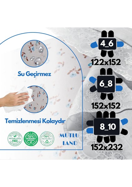 Mutlu Land Carmen Pvc Masa Örtüsü Kenar Dantel Krem - Mavi