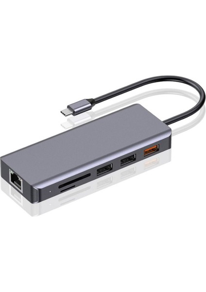 9'u 1 Arada Usb-C Hub Type-C Pd 100W HDMI Ethernet USB Sd Kart 3.5mm Aux