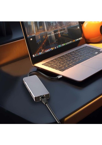 9'u 1 Arada Usb-C Hub Type-C Pd 100W HDMI Ethernet USB Sd Kart 3.5mm Aux