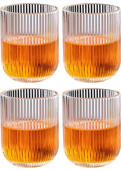 Çizgili Su,meşrubat,latte,nescafe, Smoothie Cam Bardak 4 Adet 260 ML-2013