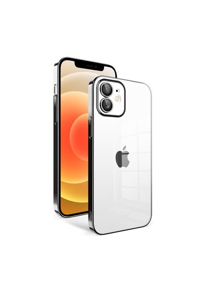 iPhone 12 Kılıf Kamera Korumalı ve Renkli Çerçeveli Garaj Kapak