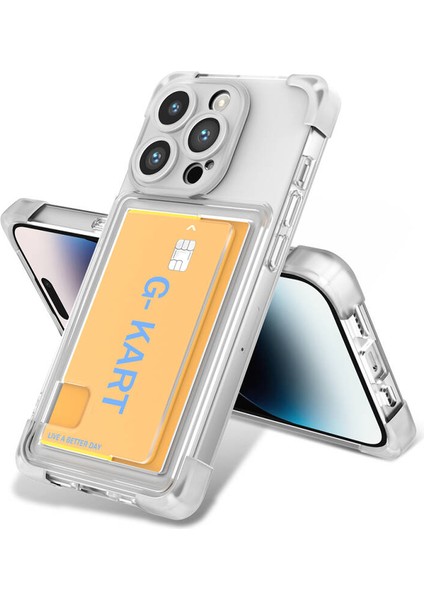 iPhone 14 Pro Max Kılıf Kartlıklı ve Airbag Tasarımlı Şeffaf G-Kart Kapak