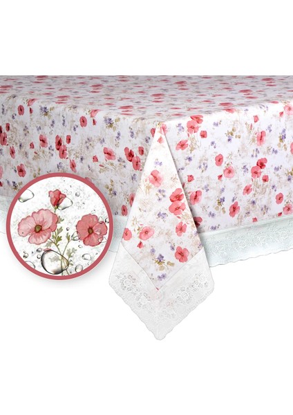 Dolores Pvc Masa Örtüsü Kenar Dantel Beyaz - Kırmızı