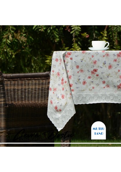 Dolores Pvc Masa Örtüsü Kenar Dantel Beyaz - Kırmızı fiyatları