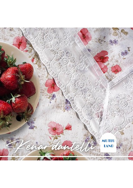 Dolores Pvc Masa Örtüsü Kenar Dantel Beyaz - Kırmızı modelleri