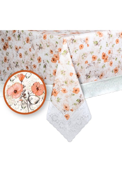 Dolores Pvc Masa Örtüsü Kenar Dantel Beyaz - Turuncu