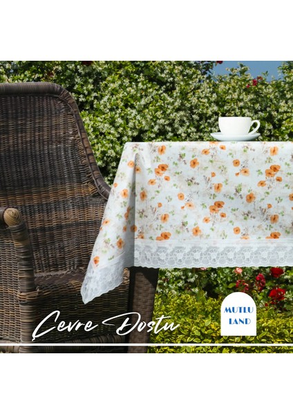 Dolores Pvc Masa Örtüsü Kenar Dantel Beyaz - Turuncu fiyatları